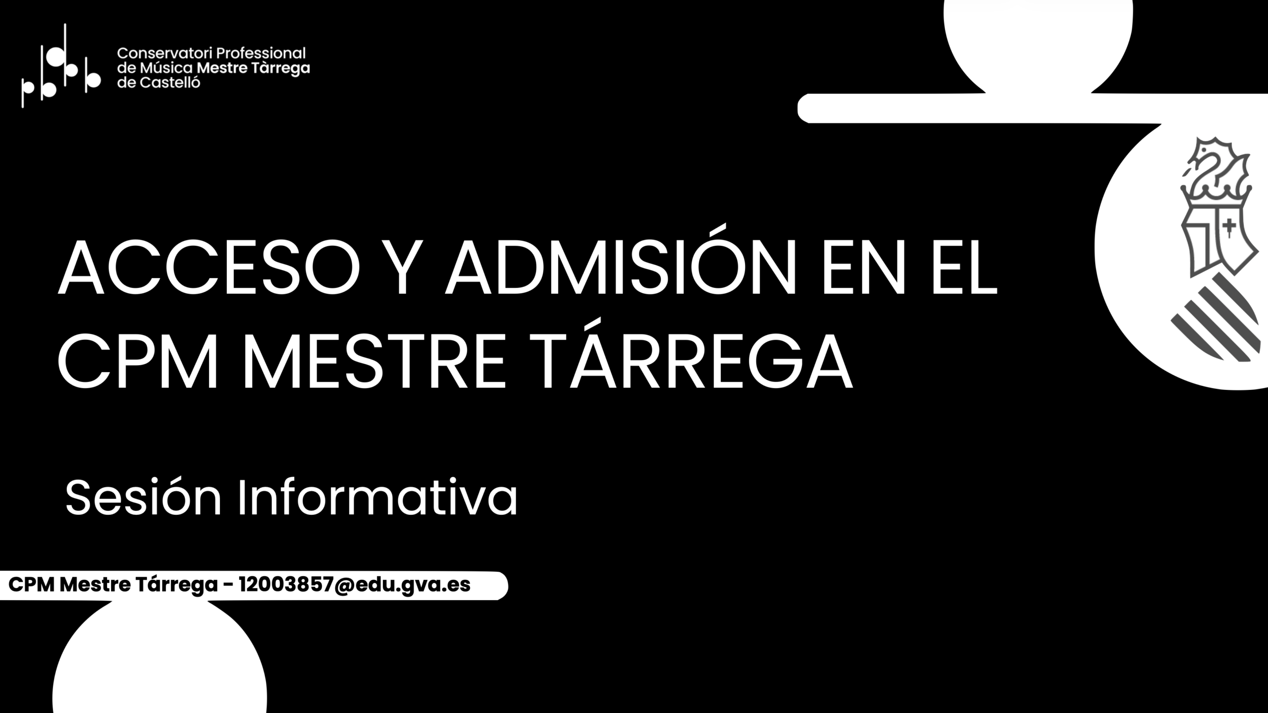 Cartel de Acceso y admisión en el CPM Mestre Tárrega, sesión informativa, 2026